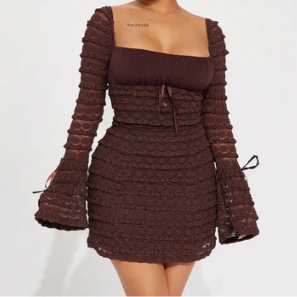 Beautiful Espresso Lace Mini Dres - Brown - Size - L & M